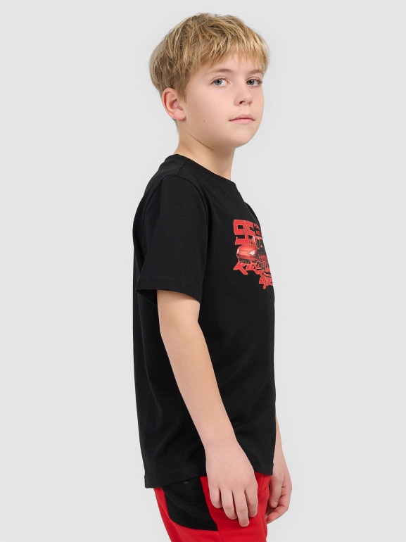 Chłopięcy t-shirt z nadrukiem 4F 4FJRSS26TTSHM3681 - czarny