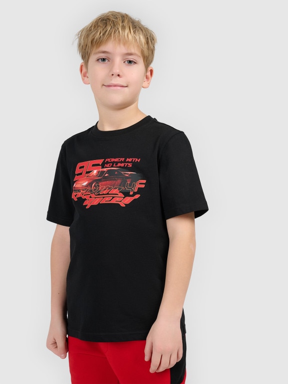 Chłopięcy t-shirt z nadrukiem 4F 4FJRSS26TTSHM3681 - czarny