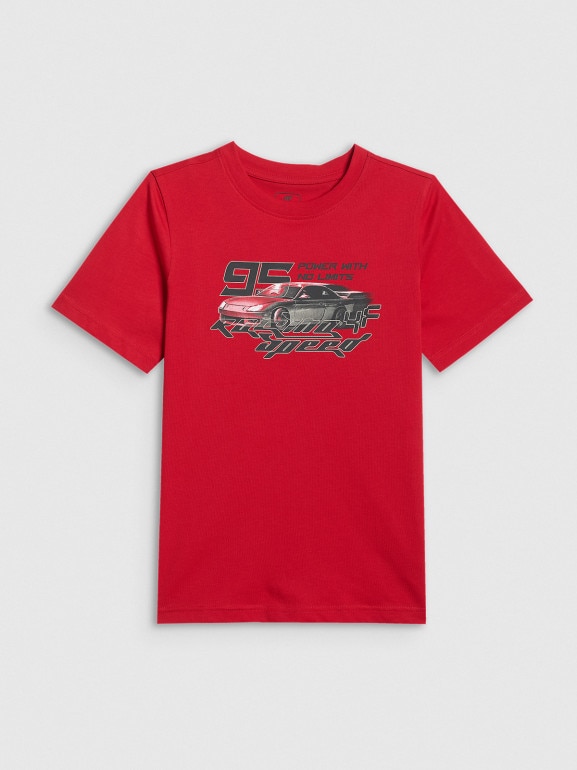 Chłopięcy t-shirt z nadrukiem 4F 4FJRSS26TTSHM3681 - czerwony