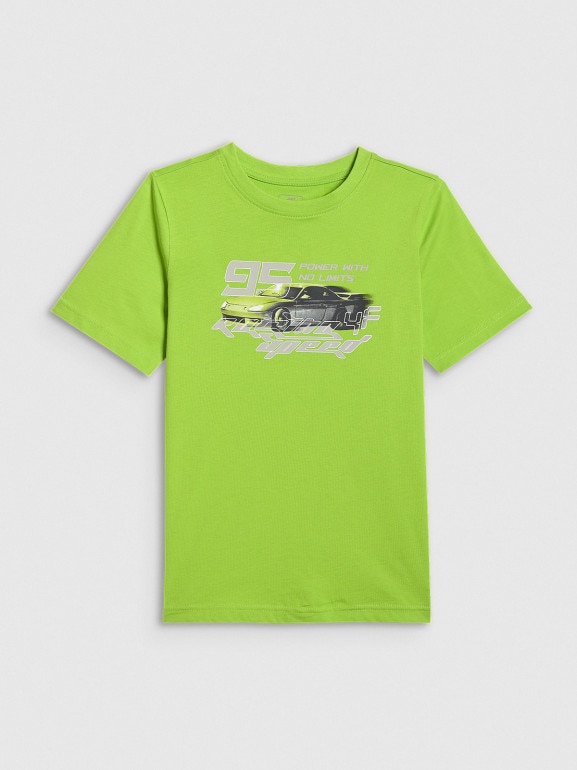 Chłopięcy t-shirt z nadrukiem 4F 4FJRSS26TTSHM3681 - zielony