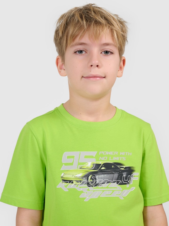 Chłopięcy t-shirt z nadrukiem 4F 4FJRSS26TTSHM3681 - zielony
