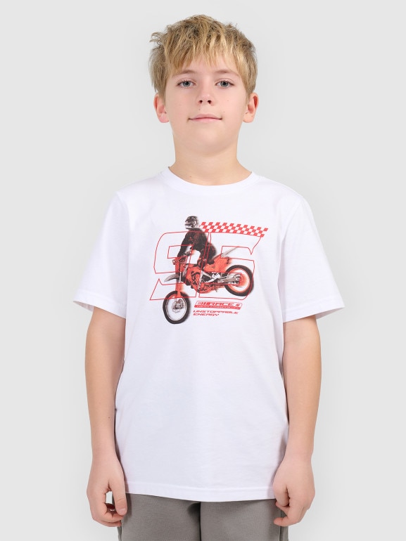 Chłopięcy t-shirt z nadrukiem 4F 4FJRSS26TTSHM3682 - biały