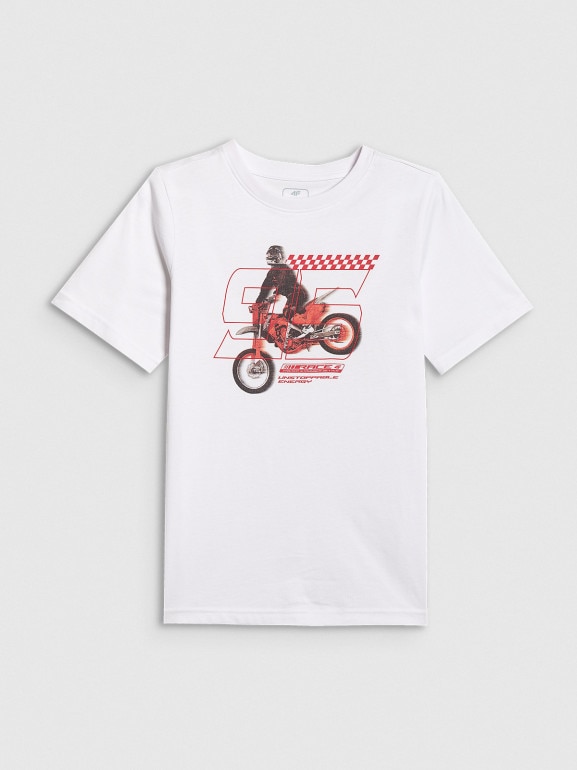 Chłopięcy t-shirt z nadrukiem 4F 4FJRSS26TTSHM3682 - biały