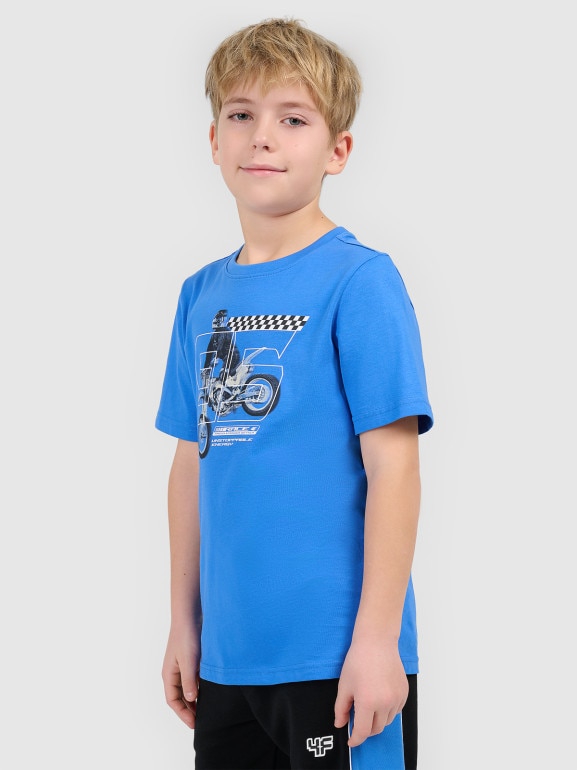 Chłopięcy t-shirt z nadrukiem 4F 4FJRSS26TTSHM3682 - niebieski
