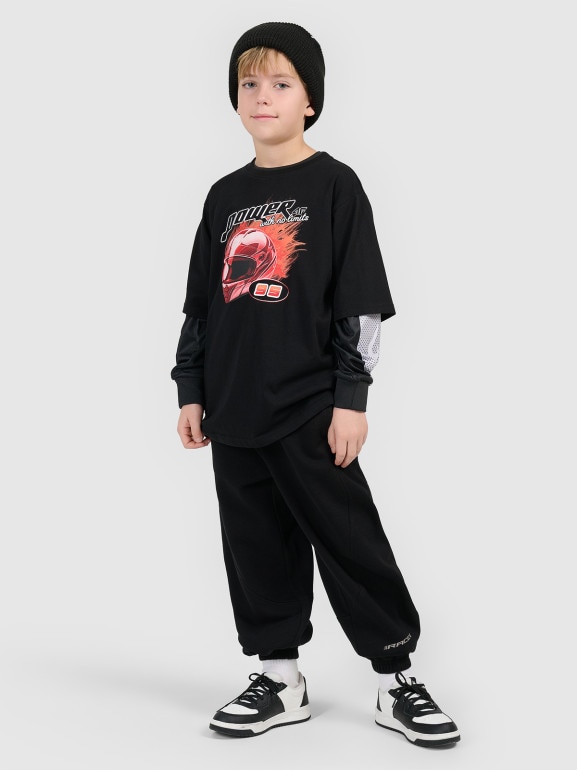 Chłopięcy t-shirt z nadrukiem 4F 4FJRSS26TTSHM3683 - czarny