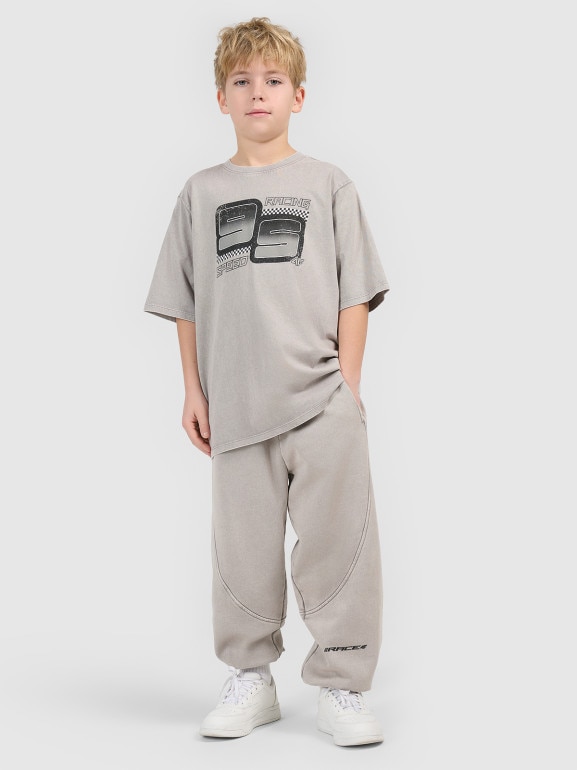 Chłopięcy t-shirt z nadrukiem 4F 4FJRSS26TTSHM3684 - szary