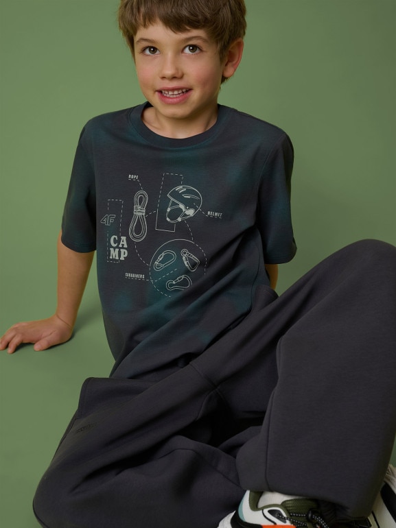Chłopięcy t-shirt z nadrukiem 4F 4FJRSS26TTSHM3693 - szary