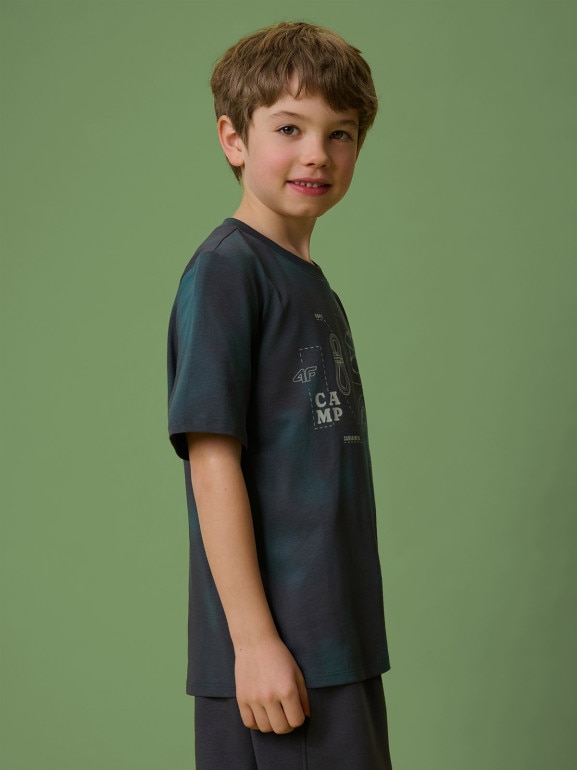 Chłopięcy t-shirt z nadrukiem 4F 4FJRSS26TTSHM3693 - szary