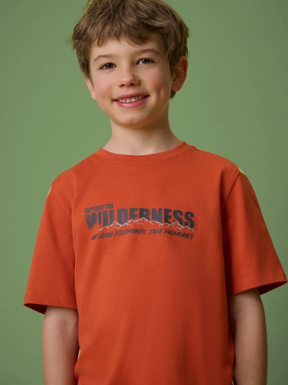 Chłopięcy t-shirt z nadrukiem 4F 4FJRSS26TTSHM3695 - pomarańczowy