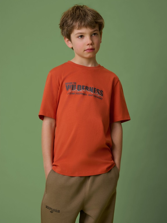 Chłopięcy t-shirt z nadrukiem 4F 4FJRSS26TTSHM3695 - pomarańczowy