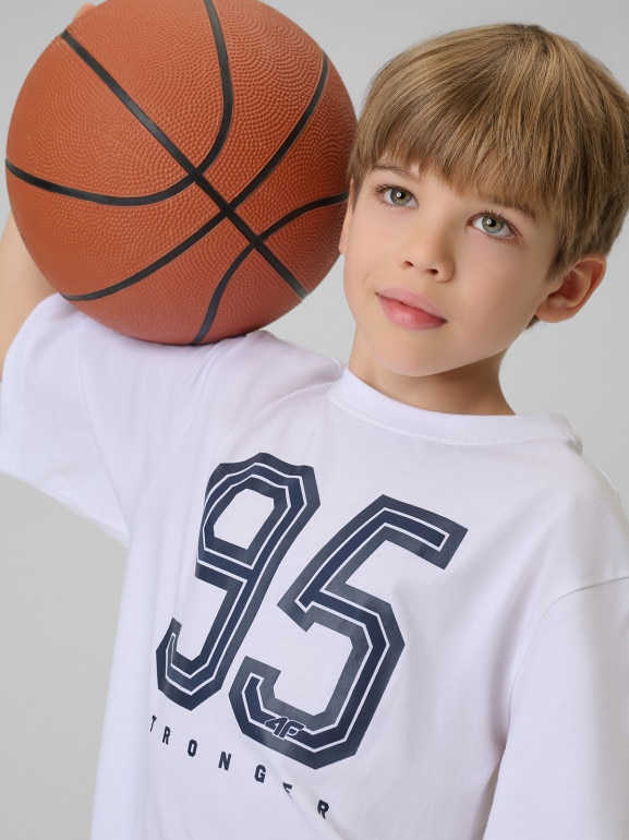 Chłopięcy t-shirt z nadrukiem 4F 4FJRSS26TTSHM3786 - biały