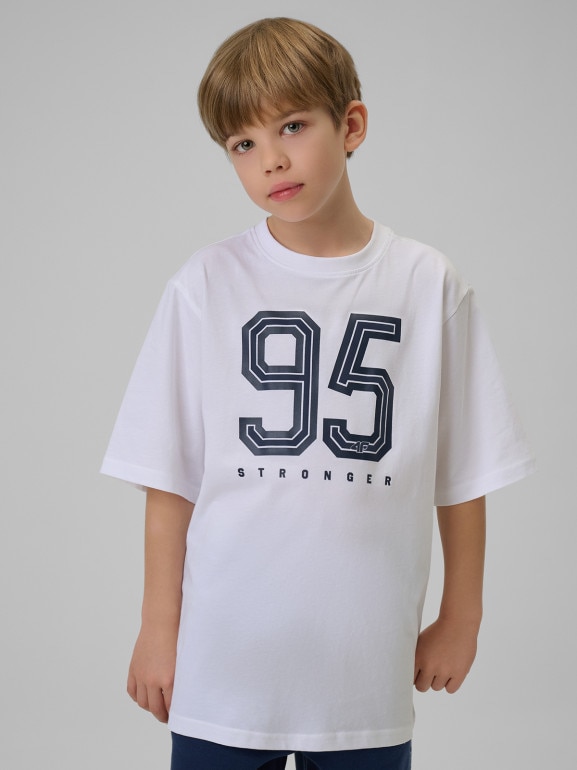 Chłopięcy t-shirt z nadrukiem 4F 4FJRSS26TTSHM3786 - biały