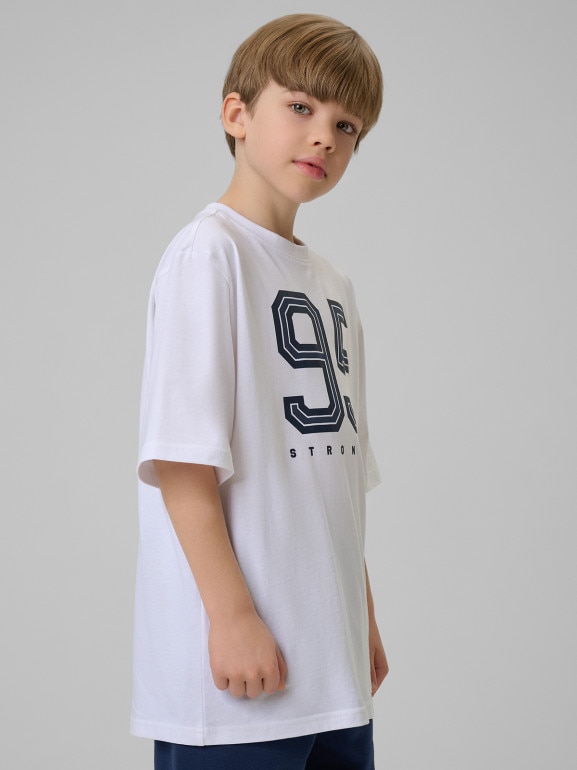Chłopięcy t-shirt z nadrukiem 4F 4FJRSS26TTSHM3786 - biały