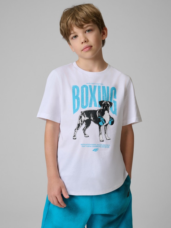 Chłopięcy t-shirt z nadrukiem 4F 4FJRSS26TTSHM3830 - biały