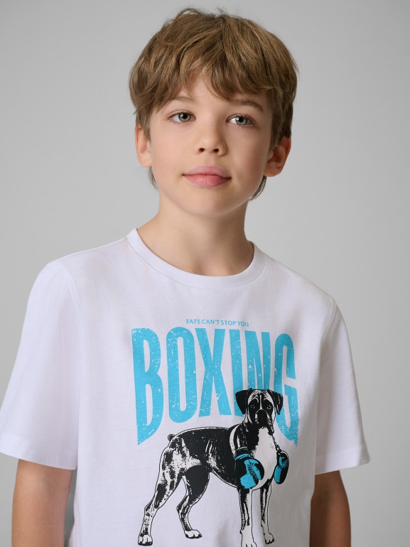 Chłopięcy t-shirt z nadrukiem 4F 4FJRSS26TTSHM3830 - biały