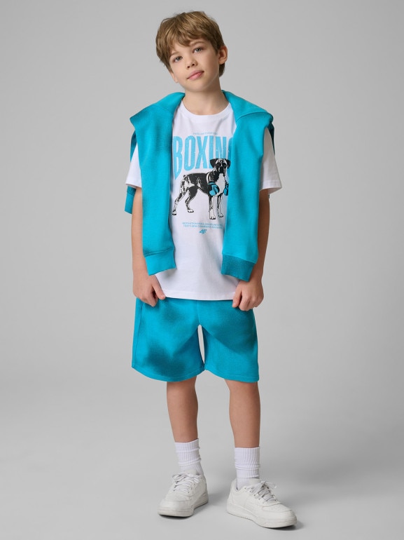 Chłopięcy t-shirt z nadrukiem 4F 4FJRSS26TTSHM3830 - biały