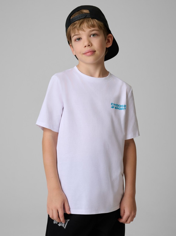 Chłopięcy t-shirt z nadrukiem 4F 4FJRSS26TTSHM3832 - biały