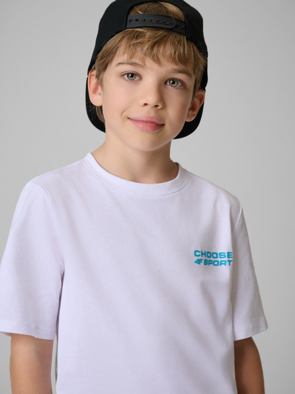 Chłopięcy t-shirt z nadrukiem 4F 4FJRSS26TTSHM3832 - biały