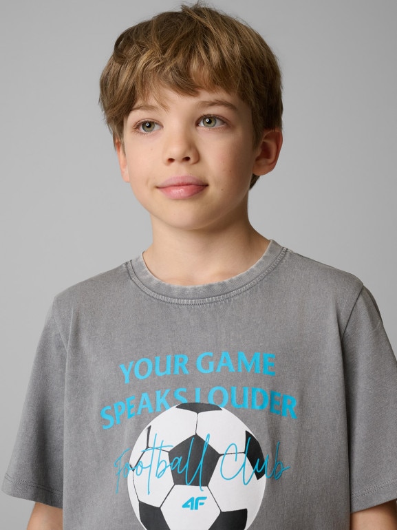 Chłopięcy t-shirt z nadrukiem 4F 4FJRSS26TTSHM3833 - szary