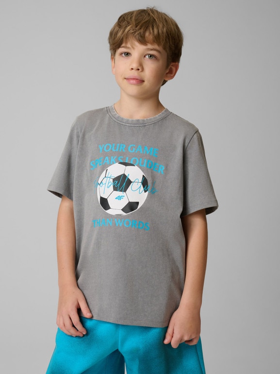 Chłopięcy t-shirt z nadrukiem 4F 4FJRSS26TTSHM3833 - szary