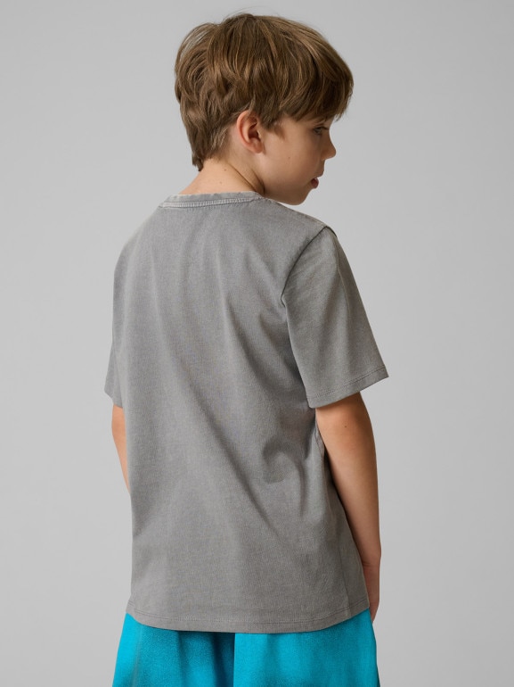 Chłopięcy t-shirt z nadrukiem 4F 4FJRSS26TTSHM3833 - szary
