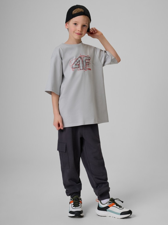 Chłopięcy t-shirt z nadrukiem 4F 4FJRSS26TTSHM3857 - szary