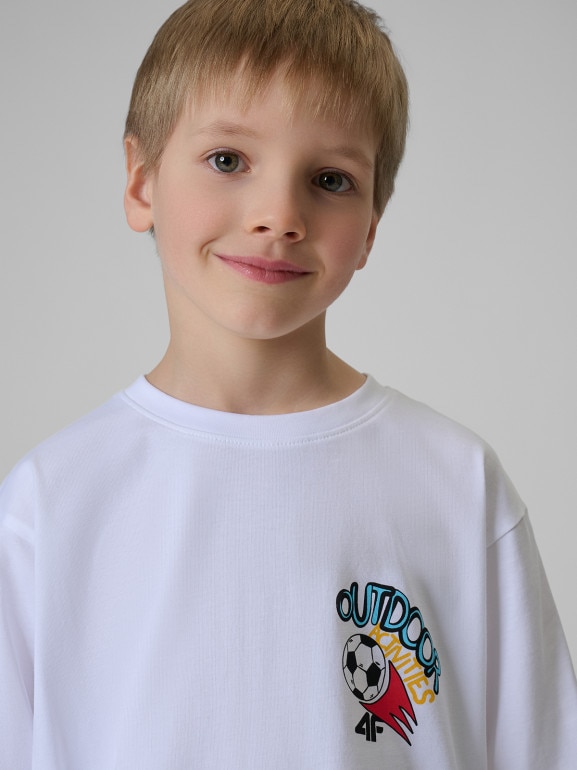 Chłopięcy t-shirt z nadrukiem 4F 4FJRSS26TTSHM3858 - biały