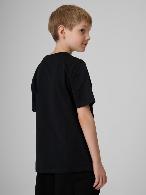 Chłopięcy t-shirt z nadrukiem 4F 4FJRSS26TTSHM3859 - czarny