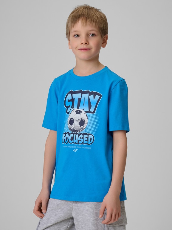 Chłopięcy t-shirt z nadrukiem 4F 4FJRSS26TTSHM3862 - niebieski