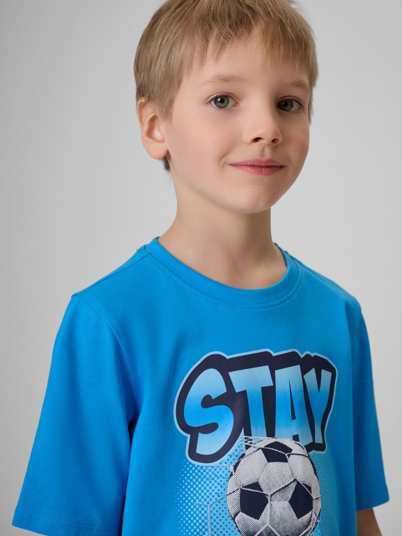 Chłopięcy t-shirt z nadrukiem 4F 4FJRSS26TTSHM3862 - niebieski