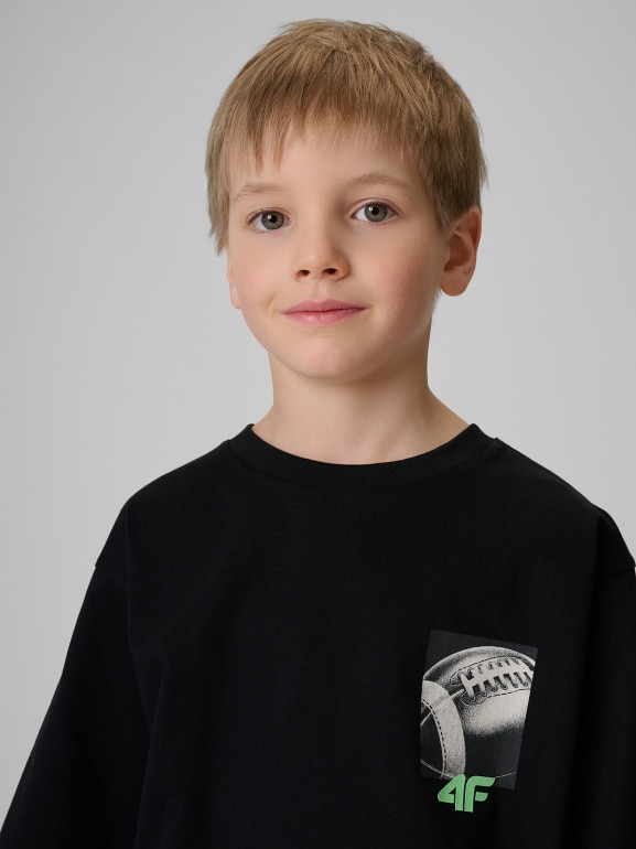 Chłopięcy t-shirt z nadrukiem 4F 4FJRSS26TTSHM3863 - czarny