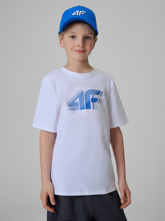 Chłopięcy t-shirt z nadrukiem 4F 4FJRSS26TTSHM3864 - biały