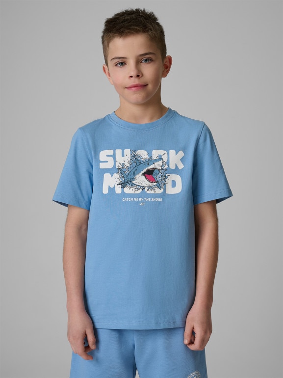 Chłopięcy t-shirt z nadrukiem 4F 4FJRSS26TTSHM3902 - niebieski