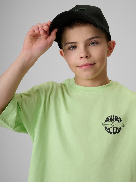 Chłopięcy t-shirt z nadrukiem 4F 4FJRSS26TTSHM3905 - zielony