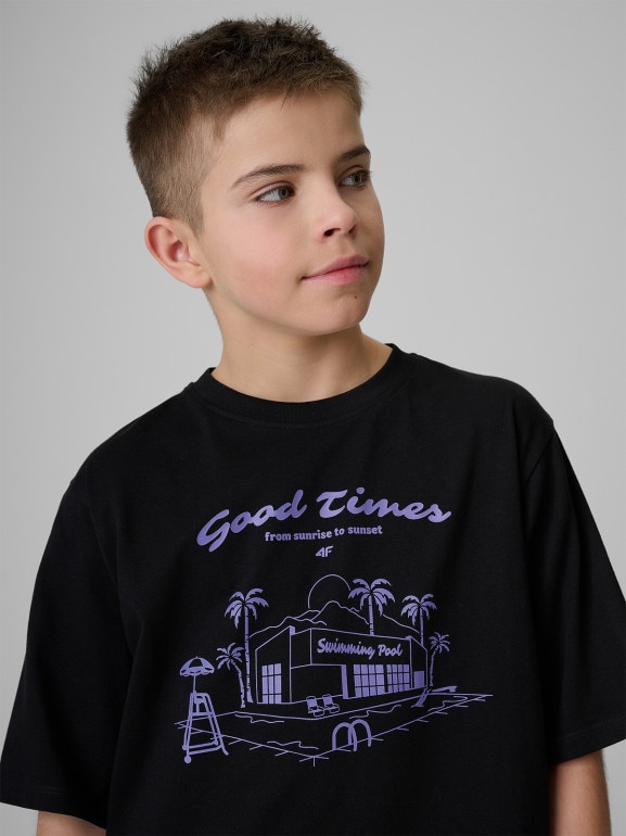 Chłopięcy t-shirt z nadrukiem 4F 4FJRSS26TTSHM3907 - czarny