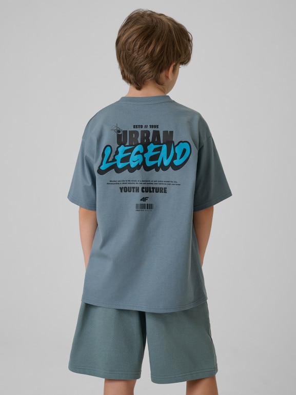 Chłopięcy t-shirt z nadrukiem 4F 4FJRSS26TTSHM4175 - denim