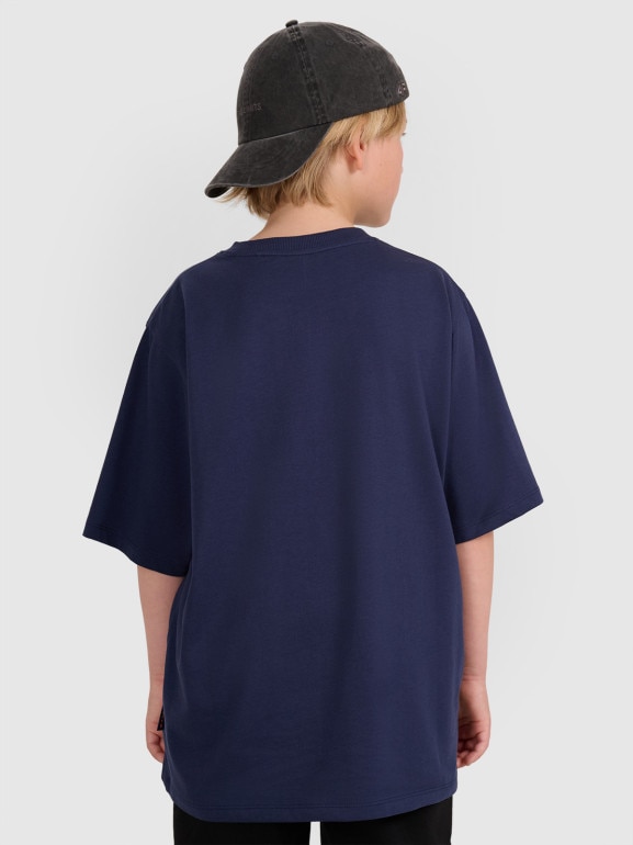 Chłopięcy t-shirt z nadrukiem 4F 4FJWAW25TTSHM2412 - granatowy