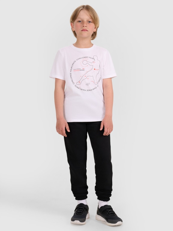 Chłopięcy t-shirt z nadrukiem 4F 4FJWAW25TTSHM2413 - biały