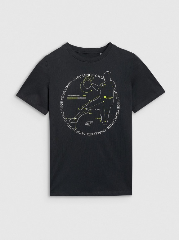 Chłopięcy t-shirt z nadrukiem 4F 4FJWAW25TTSHM2413 - czarny