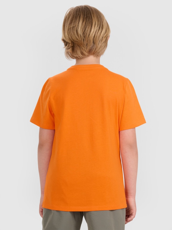 Chłopięcy t-shirt z nadrukiem 4F 4FJWAW25TTSHM2413 - pomarańczowy