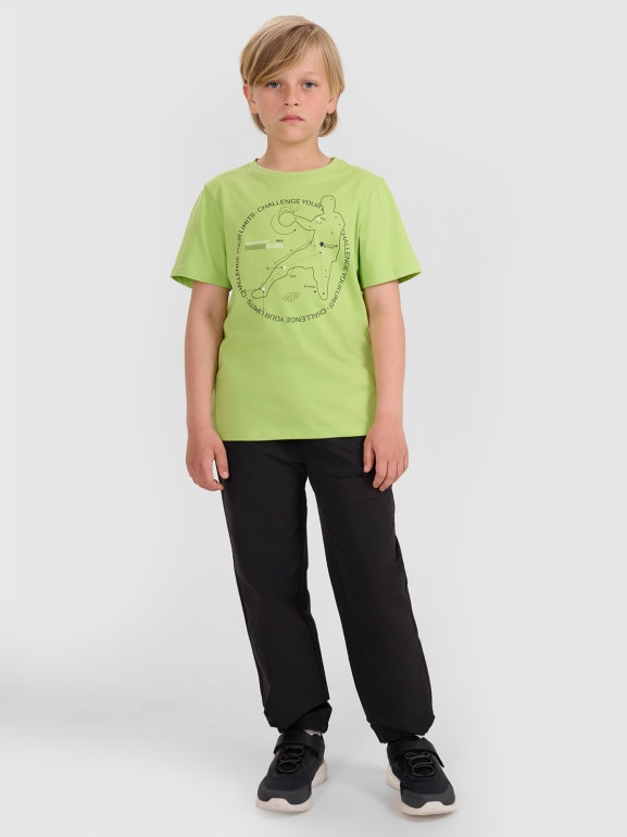 Chłopięcy t-shirt z nadrukiem 4F 4FJWAW25TTSHM2413 - zielony