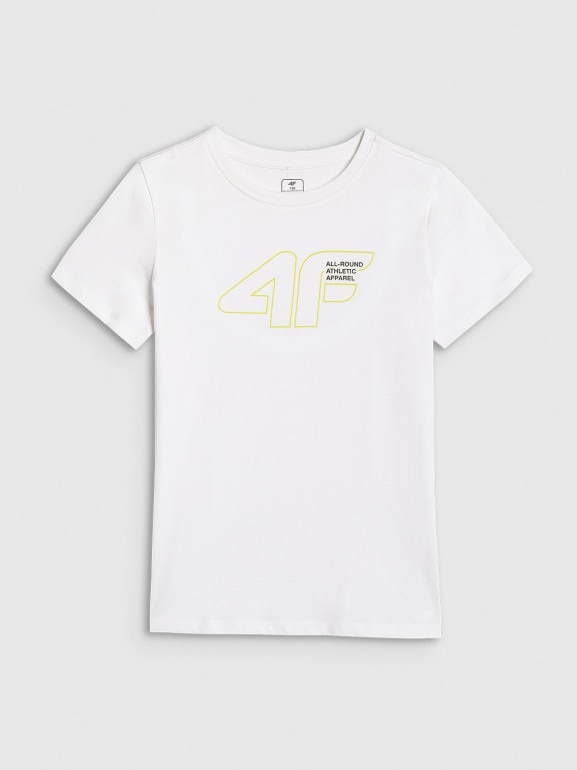 Chłopięcy t-shirt z nadrukiem 4F 4FJWAW25TTSHM2417 - biały