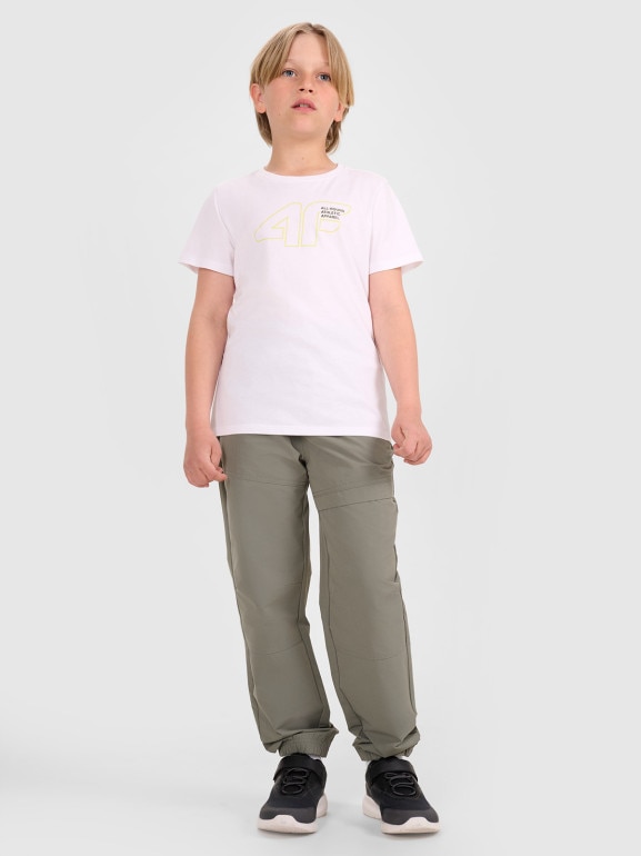 Chłopięcy t-shirt z nadrukiem 4F 4FJWAW25TTSHM2417 - biały