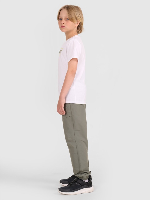 Chłopięcy t-shirt z nadrukiem 4F 4FJWAW25TTSHM2417 - biały