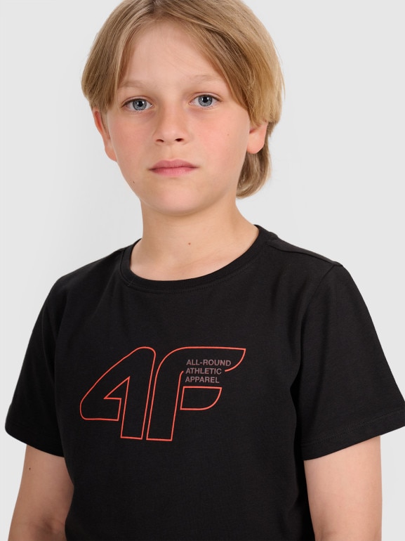 Chłopięcy t-shirt z nadrukiem 4F 4FJWAW25TTSHM2417 - czarny