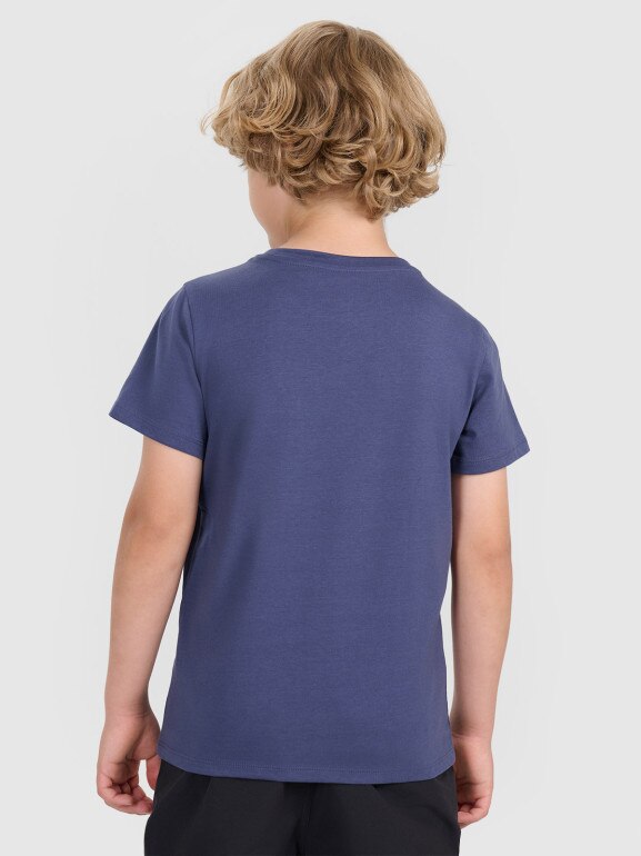 Chłopięcy t-shirt z nadrukiem 4F 4FJWAW25TTSHM2417 - granatowy