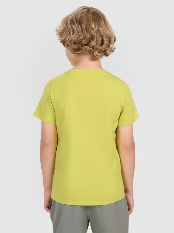 Chłopięcy t-shirt z nadrukiem 4F 4FJWAW25TTSHM2417 - żółty