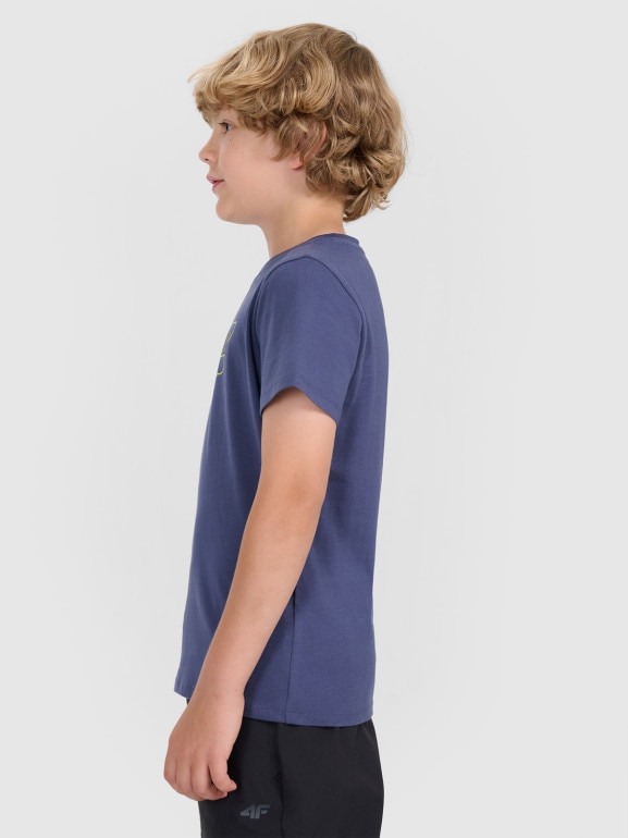 Chłopięcy t-shirt z nadrukiem 4F 4FJWAW25TTSHM2417 - granatowy