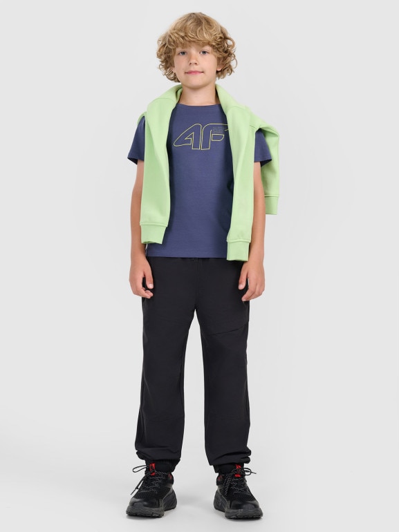 Chłopięcy t-shirt z nadrukiem 4F 4FJWAW25TTSHM2417 - granatowy