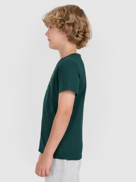 Chłopięcy t-shirt z nadrukiem 4F 4FJWAW25TTSHM2417 - zielony